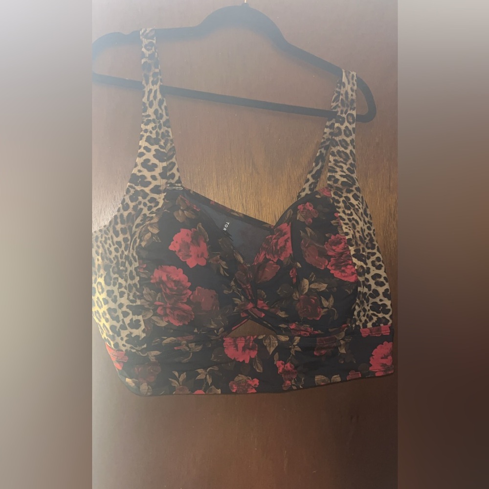 Torrid Leopard and Floral Bikini Top